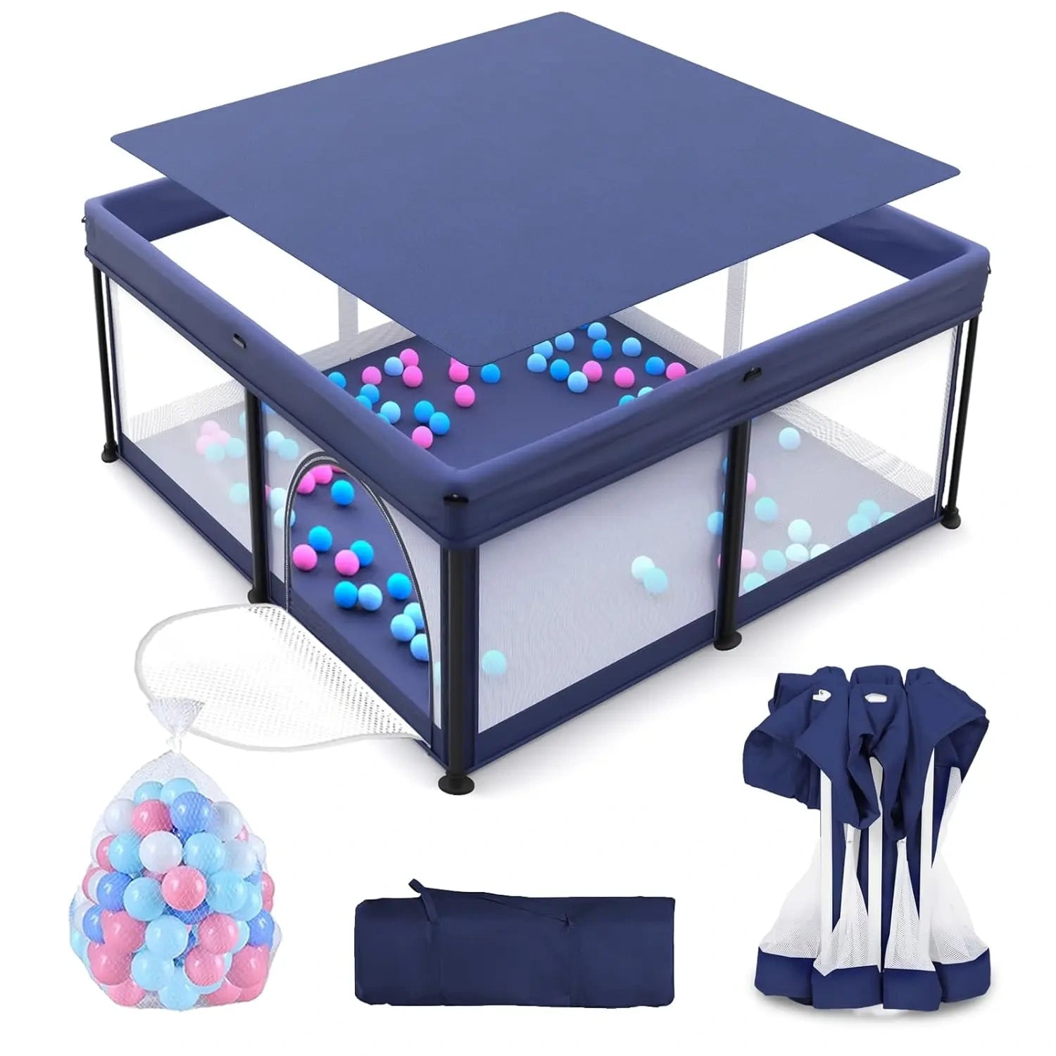 All-in-One Foldable Baby Playpen with Mat & 50 Ocean Balls 👶✨