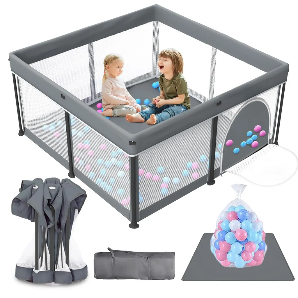 All-in-One Foldable Baby Playpen with Mat & 50 Ocean Balls 👶✨