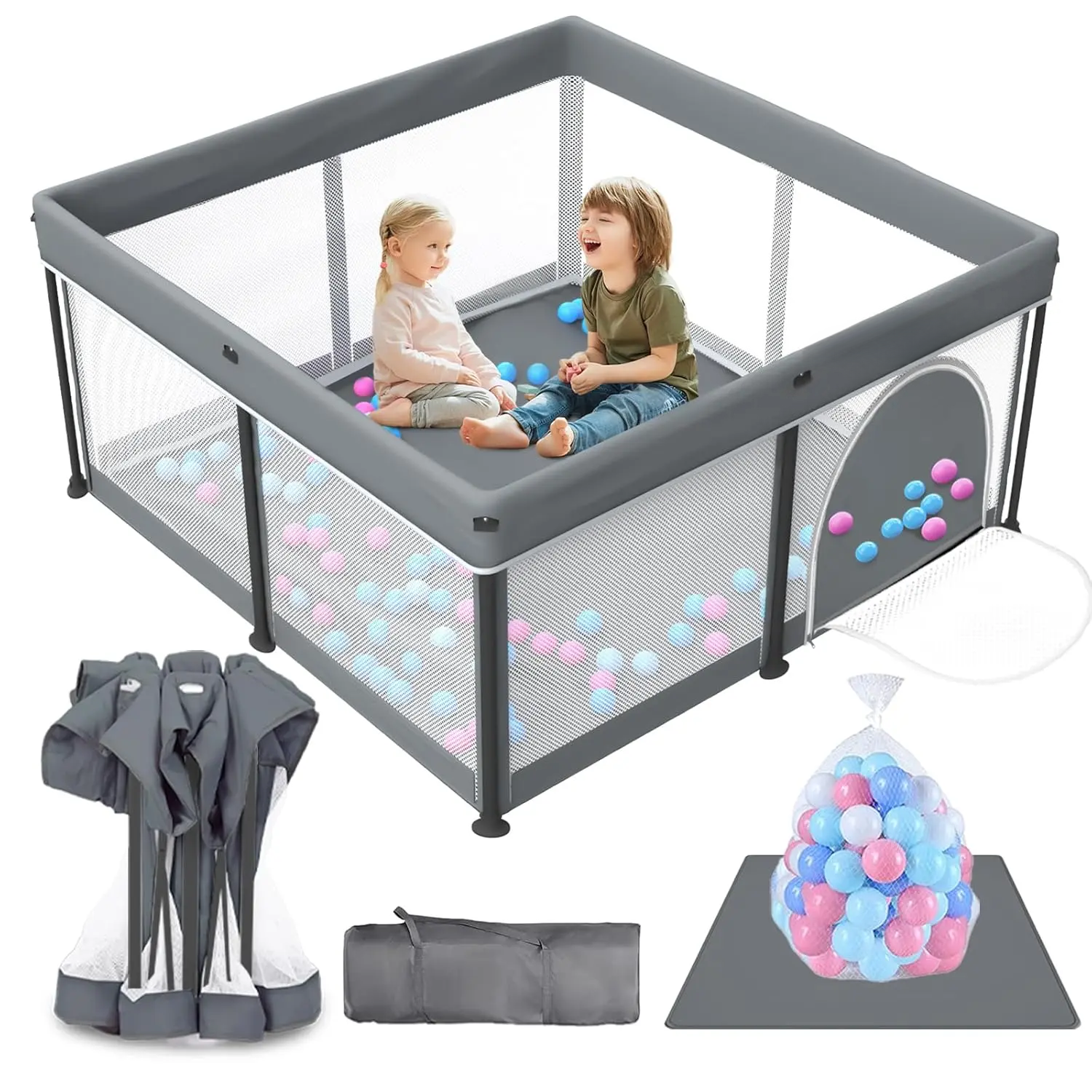 All-in-One Foldable Baby Playpen with Mat & 50 Ocean Balls 👶✨