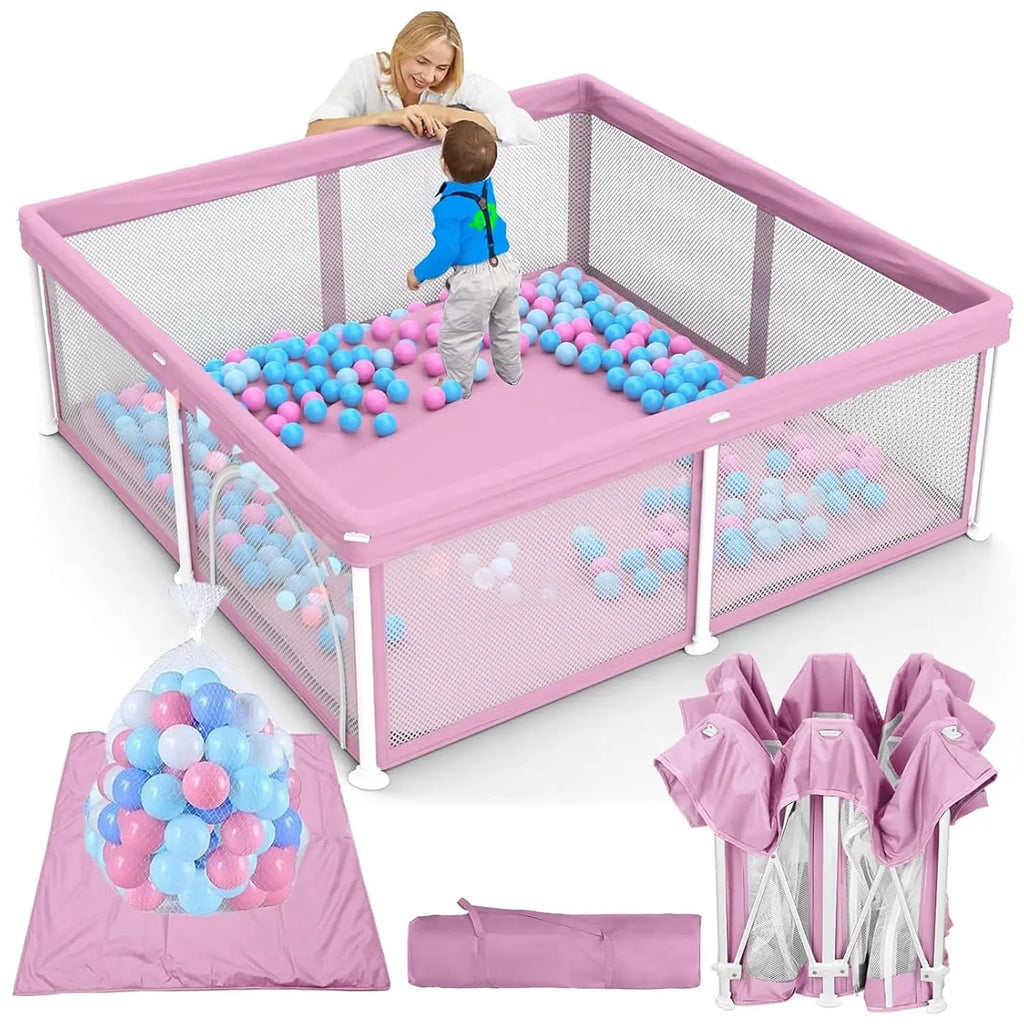 All-in-One Foldable Baby Playpen with Mat & 50 Ocean Balls 👶✨