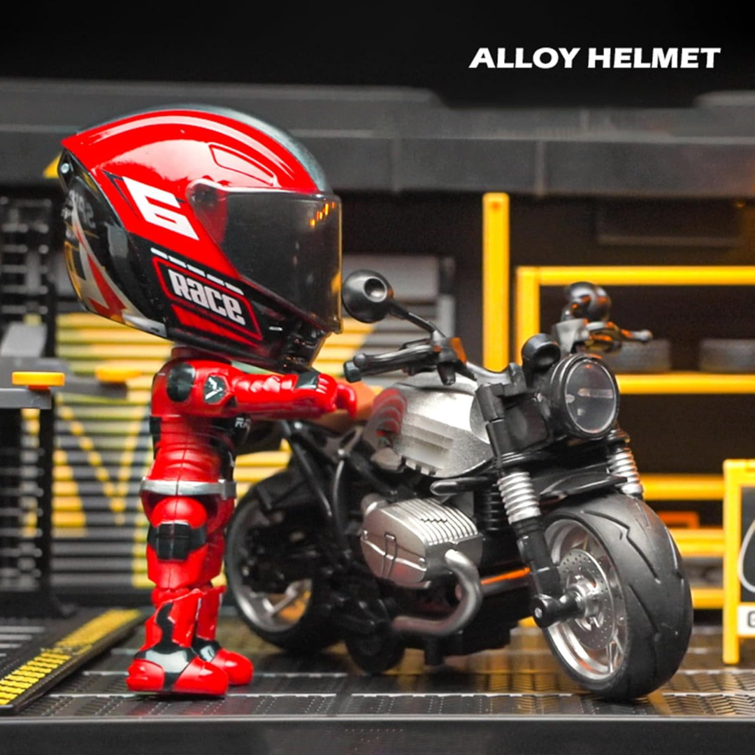Articulated Racing Biker Figure with Opening Helmet 🏍️