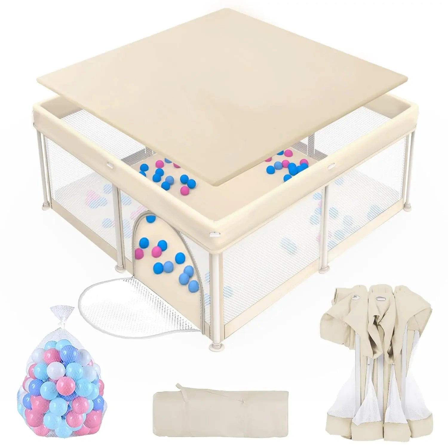 All-in-One Foldable Baby Playpen with Mat & 50 Ocean Balls 👶✨