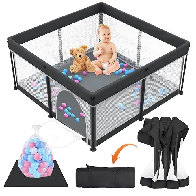 All-in-One Foldable Baby Playpen with Mat & 50 Ocean Balls 👶✨
