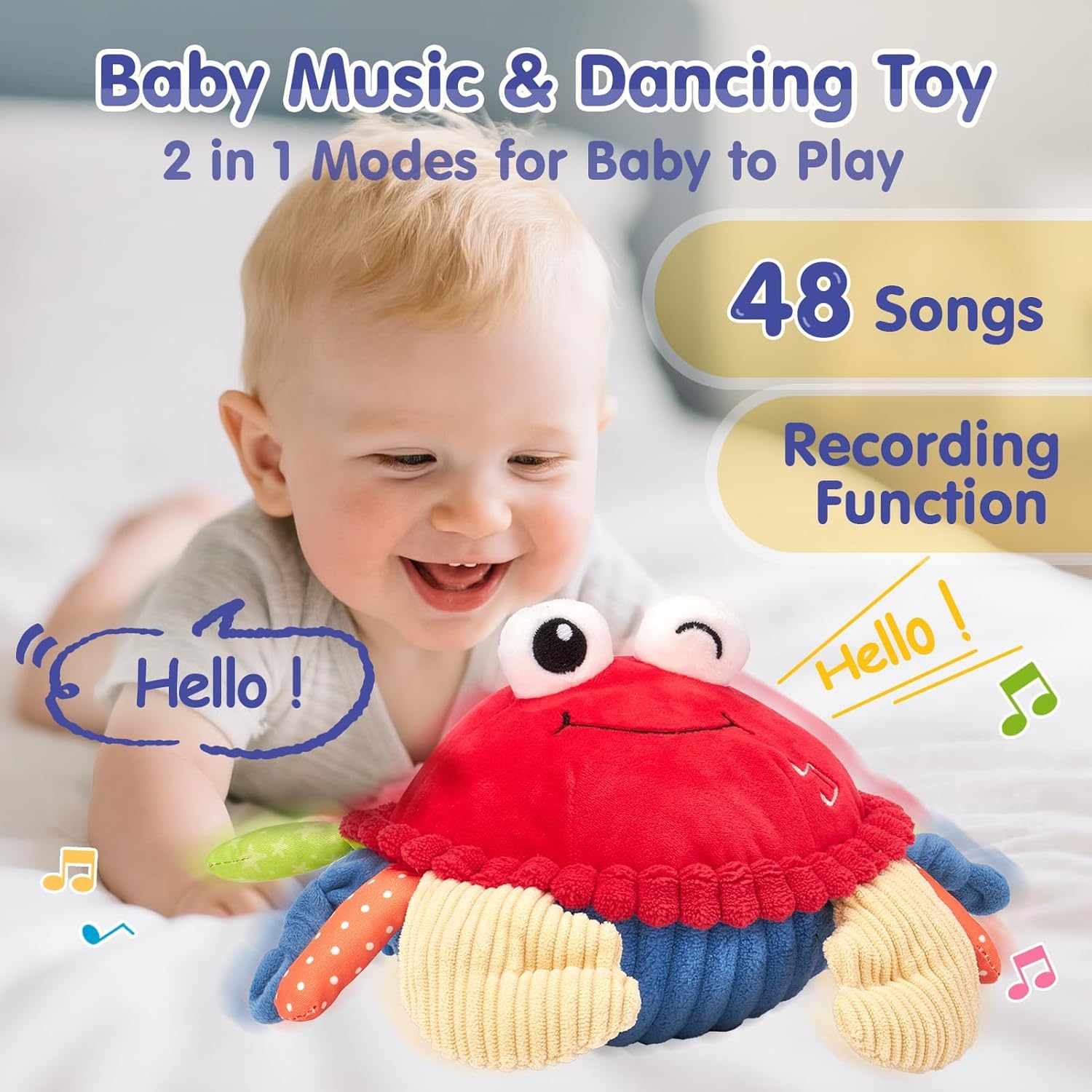 Musical Crawling Crab Toy with Sensors | Interactive Tummy Time Toy 🦀✨