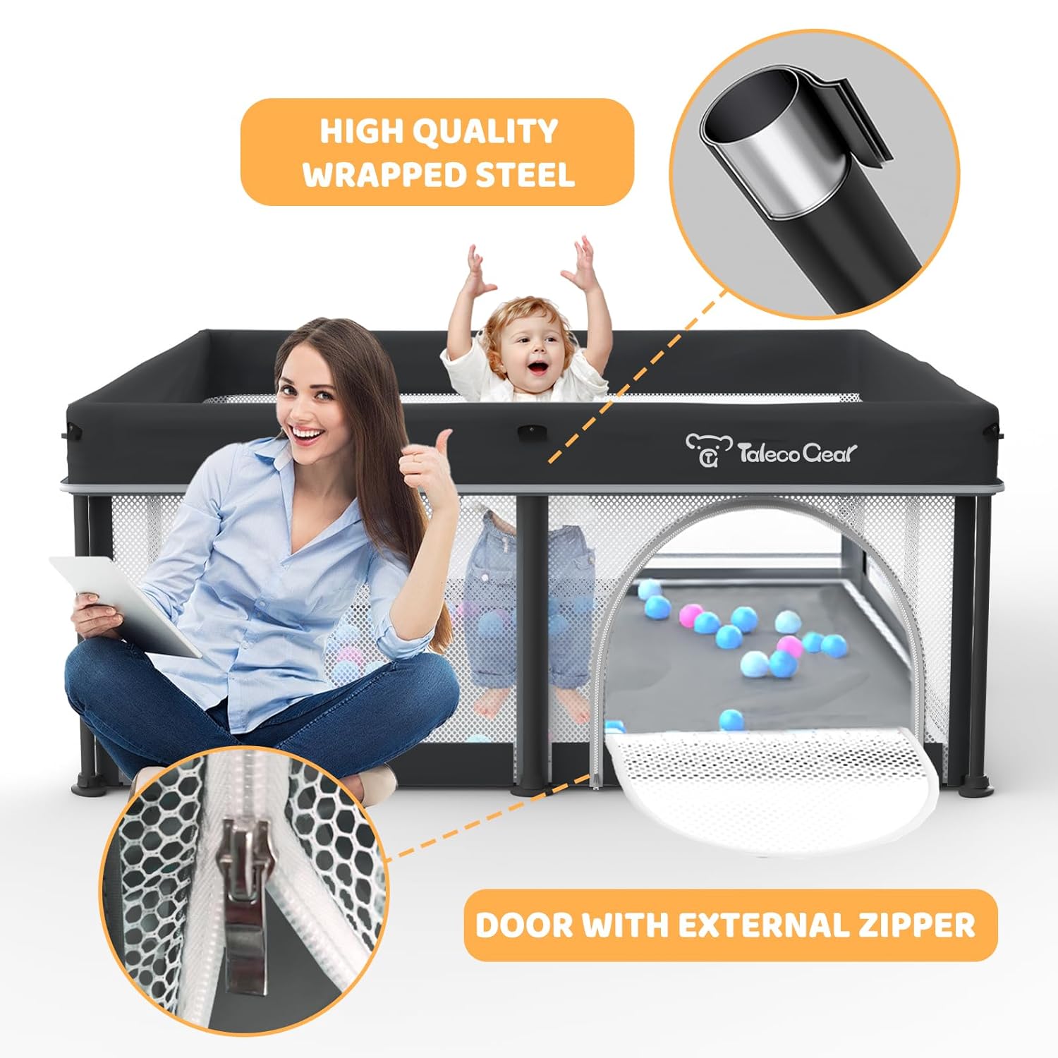 All-in-One Foldable Baby Playpen with Mat & 50 Ocean Balls 👶✨