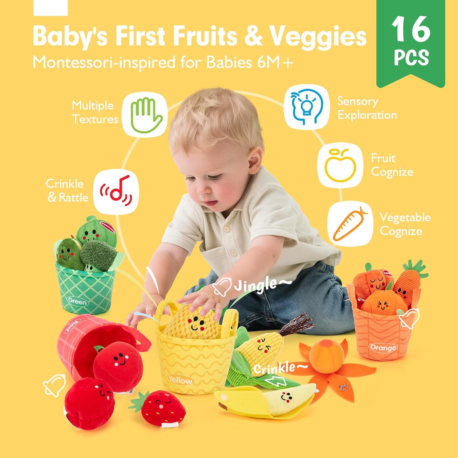 My First Sensory Garden: 16-Piece Montessori Fruit & Veggie Set 🍓🥕