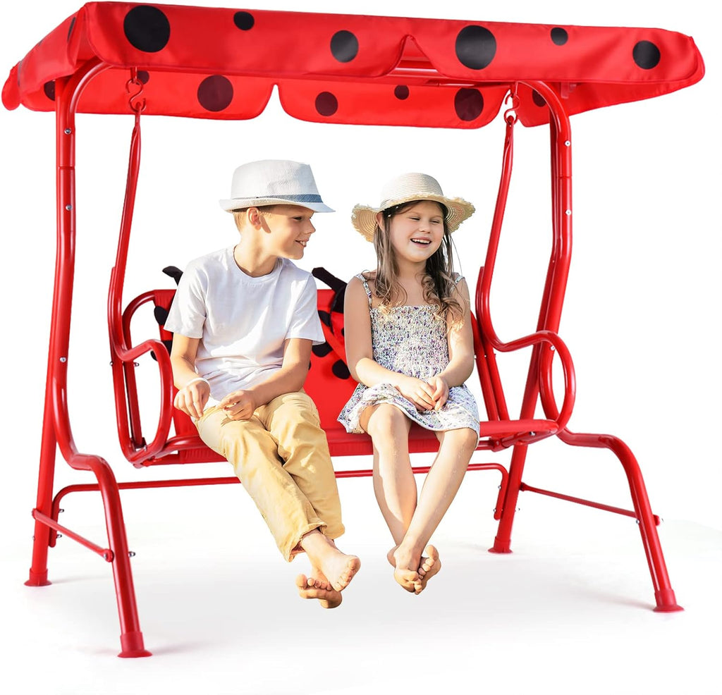 2-Seater Kids Garden Swing - Adjustable UV Canopy & Safety Belts 🐞✨