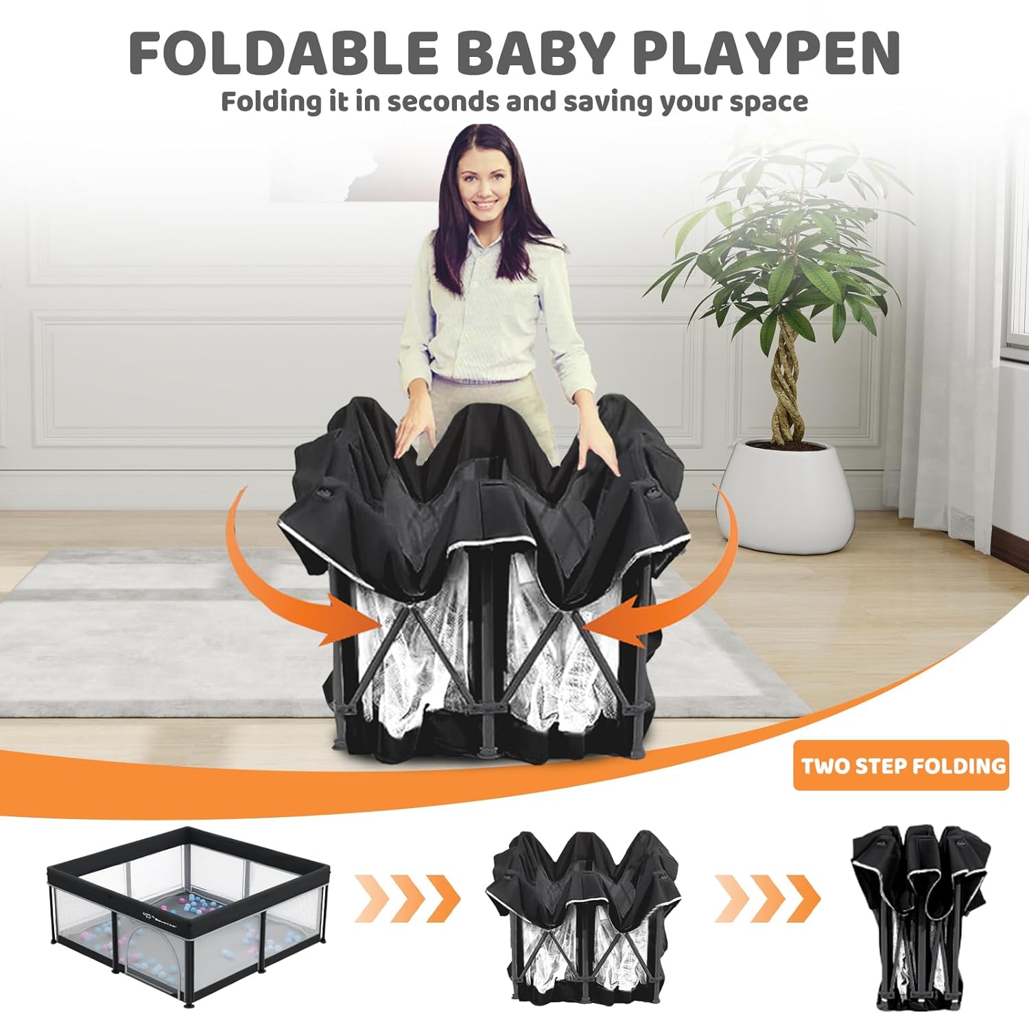 All-in-One Foldable Baby Playpen with Mat & 50 Ocean Balls 👶✨