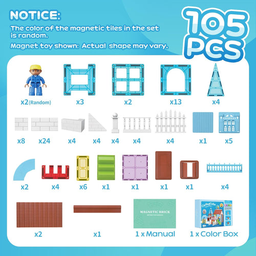 105-Piece Magnetic Tiles Set - Creative STEM Building Blocks 🏰🌈