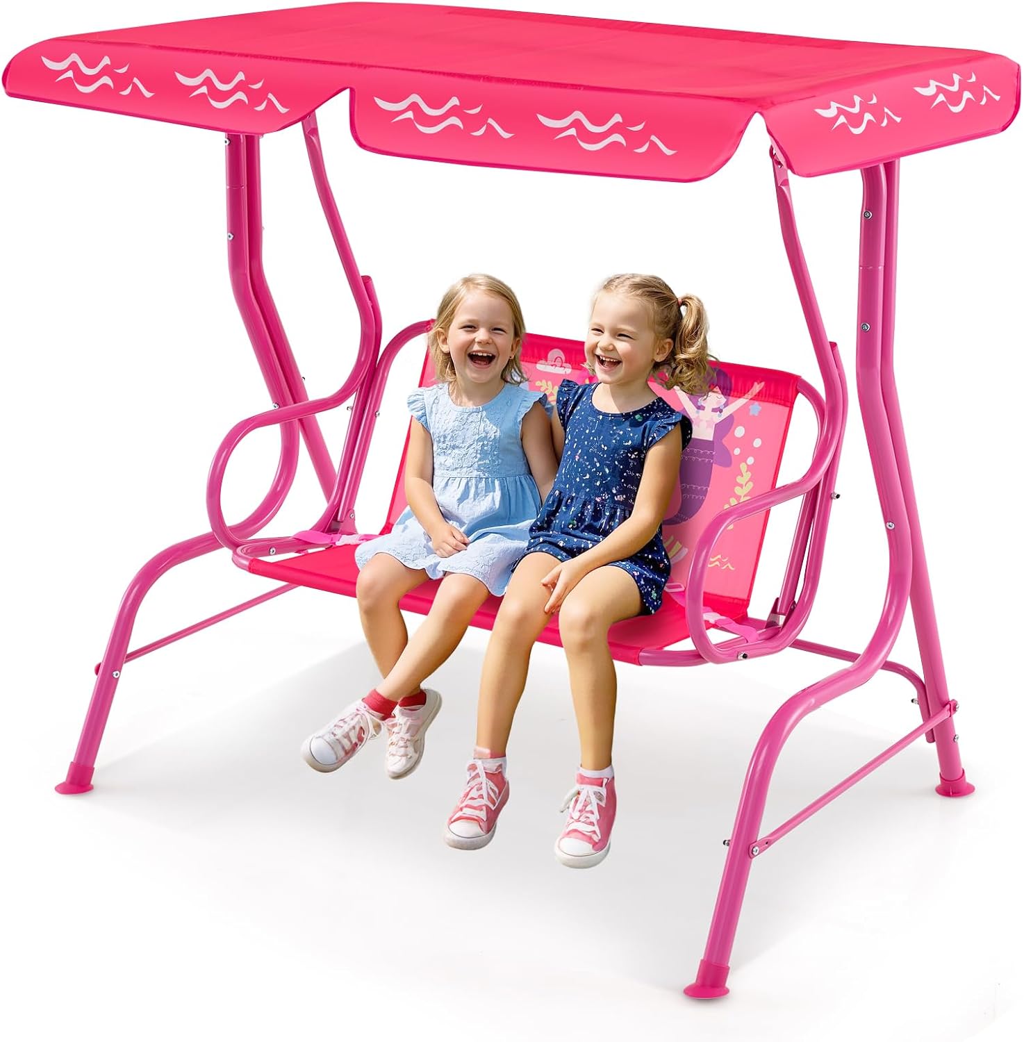 2-Seater Kids Garden Swing - Adjustable UV Canopy & Safety Belts 🐞✨