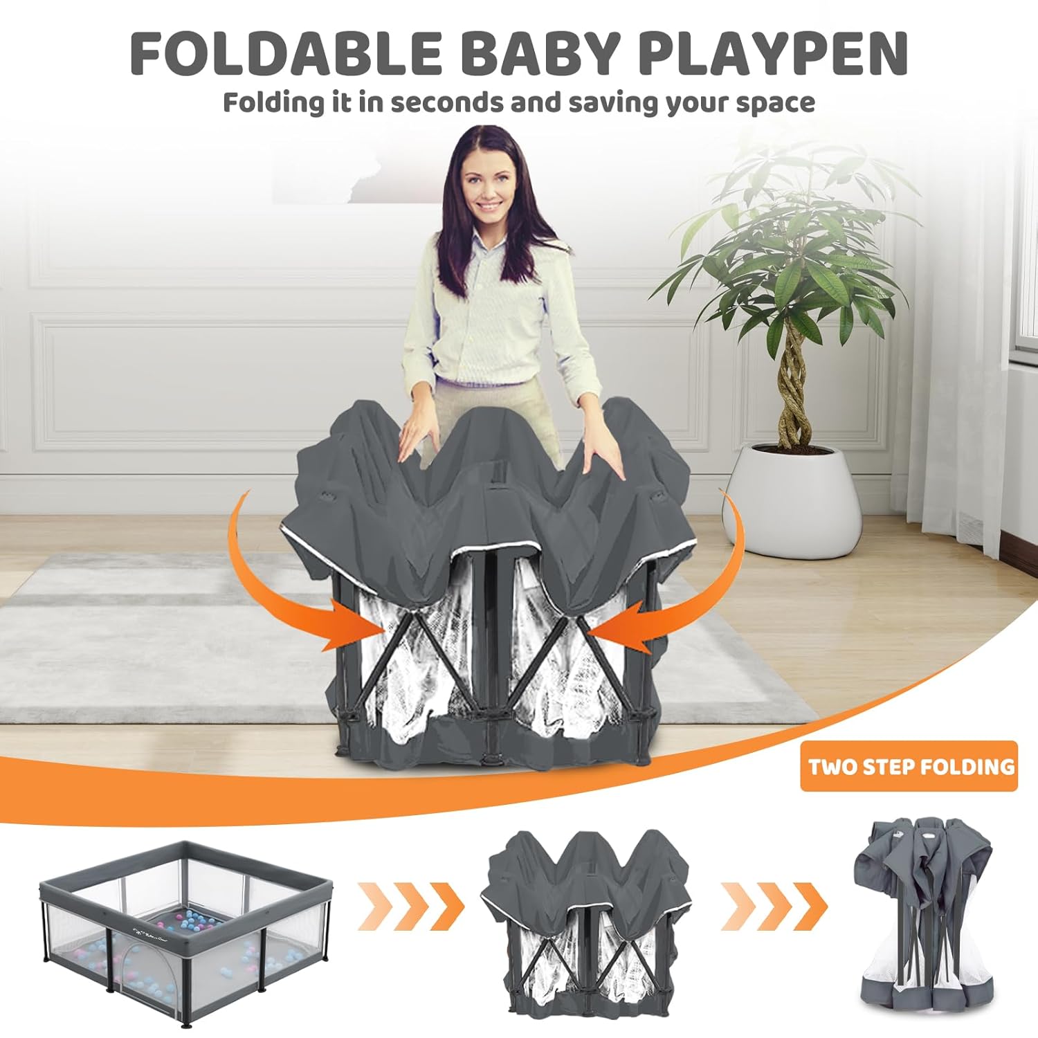 All-in-One Foldable Baby Playpen with Mat & 50 Ocean Balls 👶✨