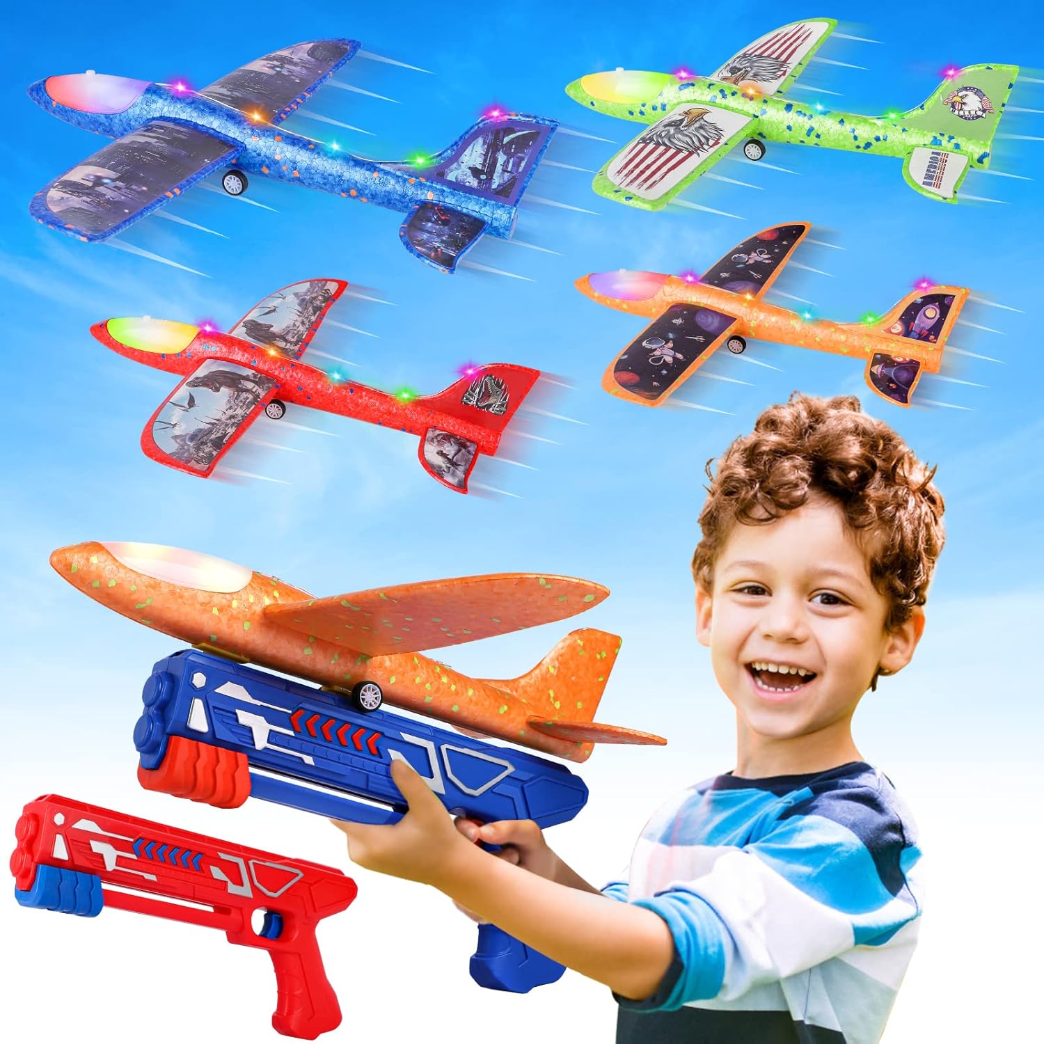 LED Foam Glider Launcher Set | Outdoor Flying Airplane Toy ✈️🚀