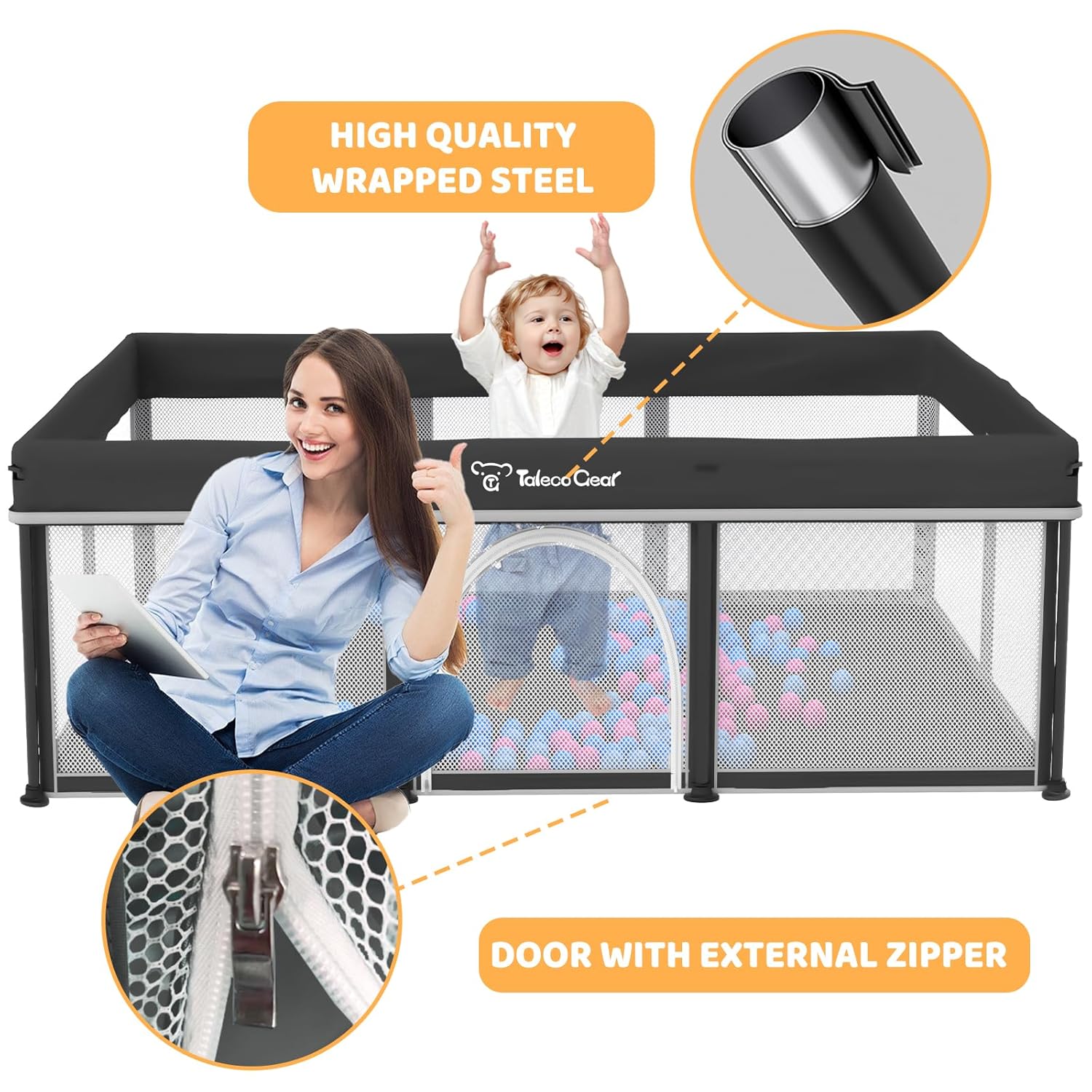 All-in-One Foldable Baby Playpen with Mat & 50 Ocean Balls 👶✨