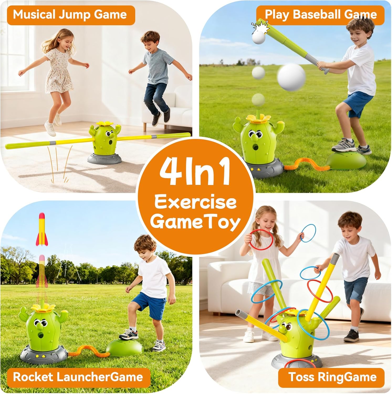 Cactus 4-in-1 Active Play Set | Rocket, Baseball & Ring Toss Toy 🌵