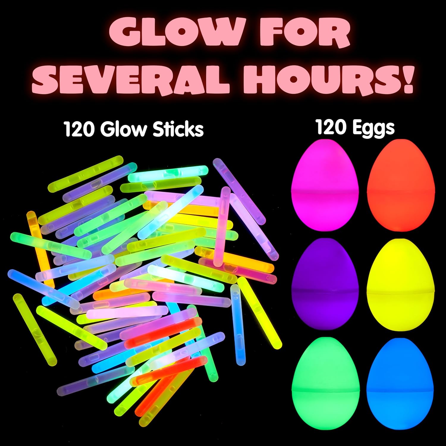 Glow-in-the-Dark Easter Hunt Eggs | With Mini Glow Sticks 120 Pcs🥚✨