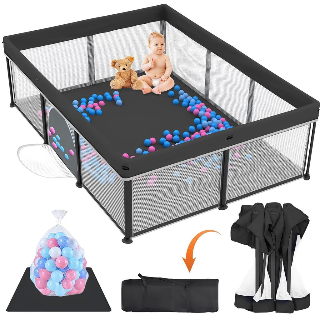 All-in-One Foldable Baby Playpen with Mat & 50 Ocean Balls 👶✨