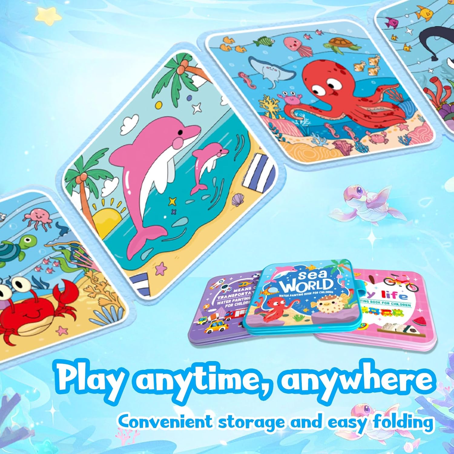 Magic Water Colouring Books (4-Pack) | Mess-Free Travel Toy for Kids 💧