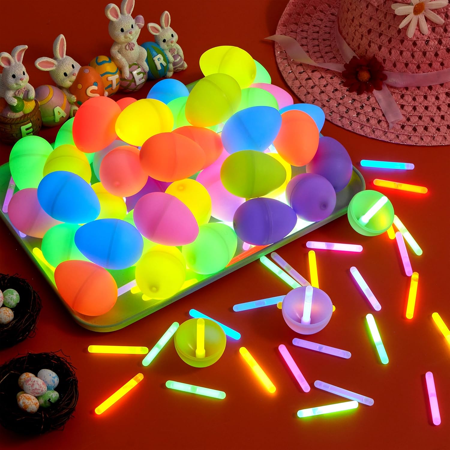 Glow-in-the-Dark Easter Hunt Eggs | With Mini Glow Sticks 120 Pcs🥚✨