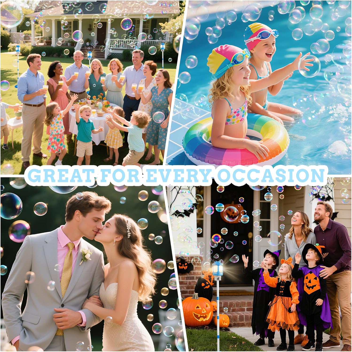 4-in-1 Standing Bubble Machine - High-Output Blower with Lights & Music 🫧✨