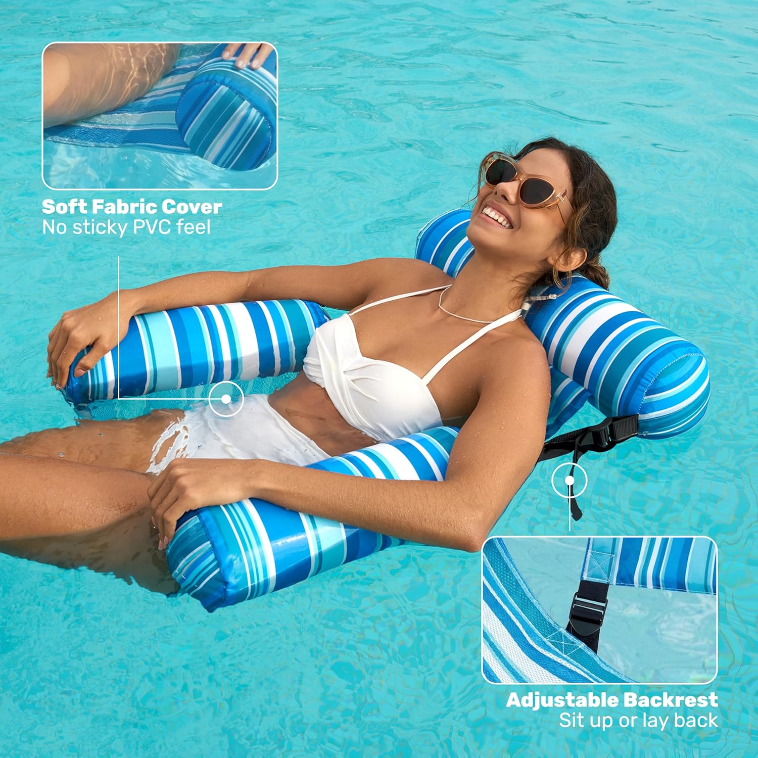 2-Pack Inflatable Pool Chairs - Premium Fabric & Cool Mesh 🌊☀️