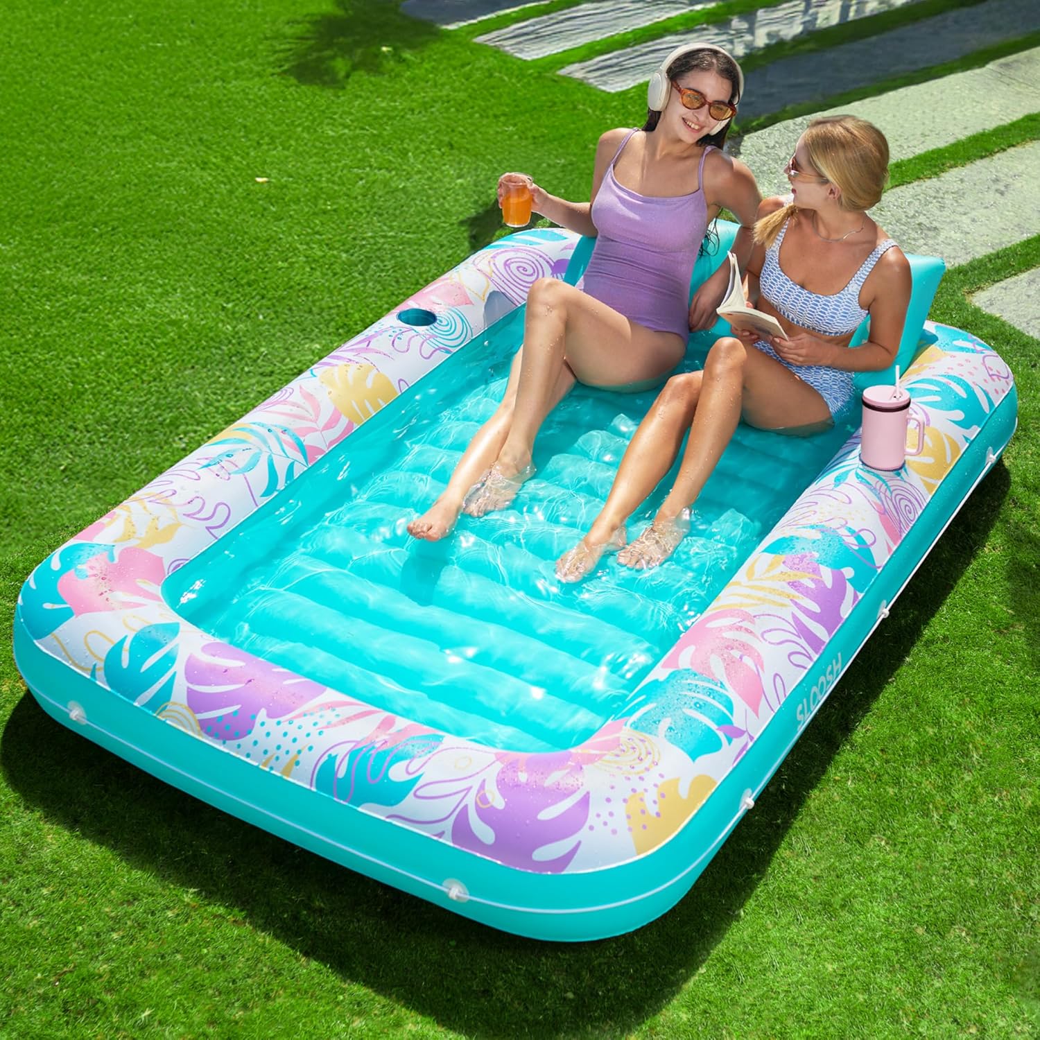 4-in-1 Inflatable Tanning Pool - 216cm Luxury Shared Lounge ☀️🌊