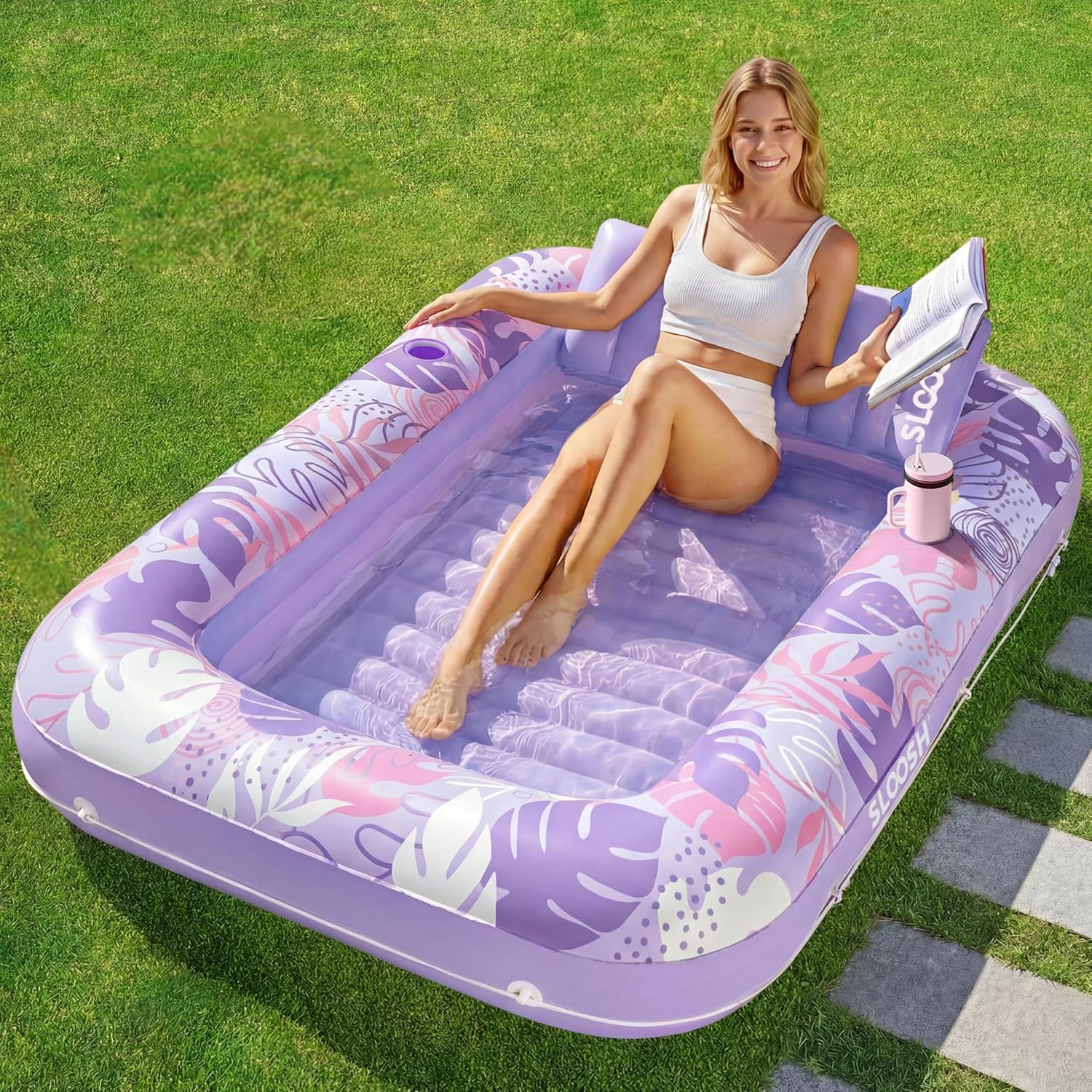 4-in-1 Inflatable Tanning Pool - 216cm Luxury Shared Lounge ☀️🌊