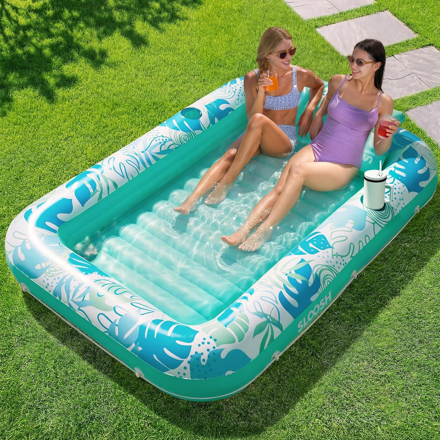 4-in-1 Inflatable Tanning Pool - 216cm Luxury Shared Lounge ☀️🌊