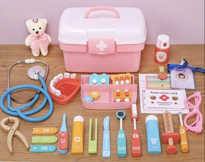 Wooden medicine box doctor set