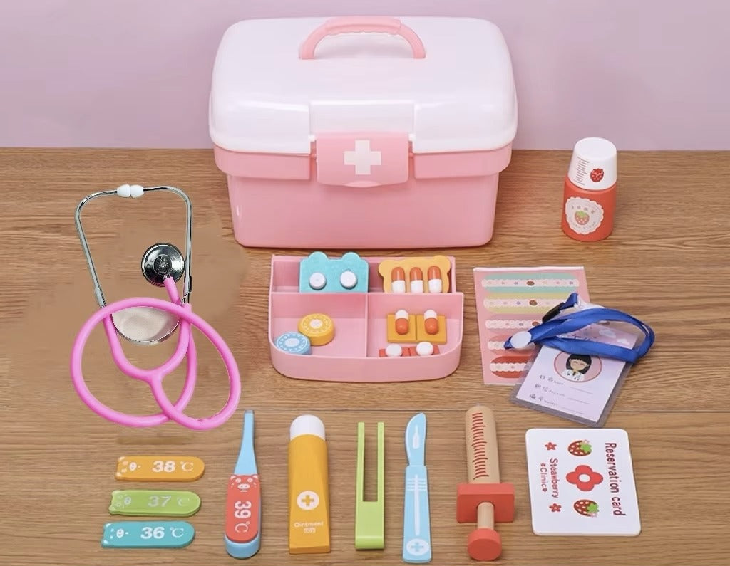 Wooden medicine box doctor set