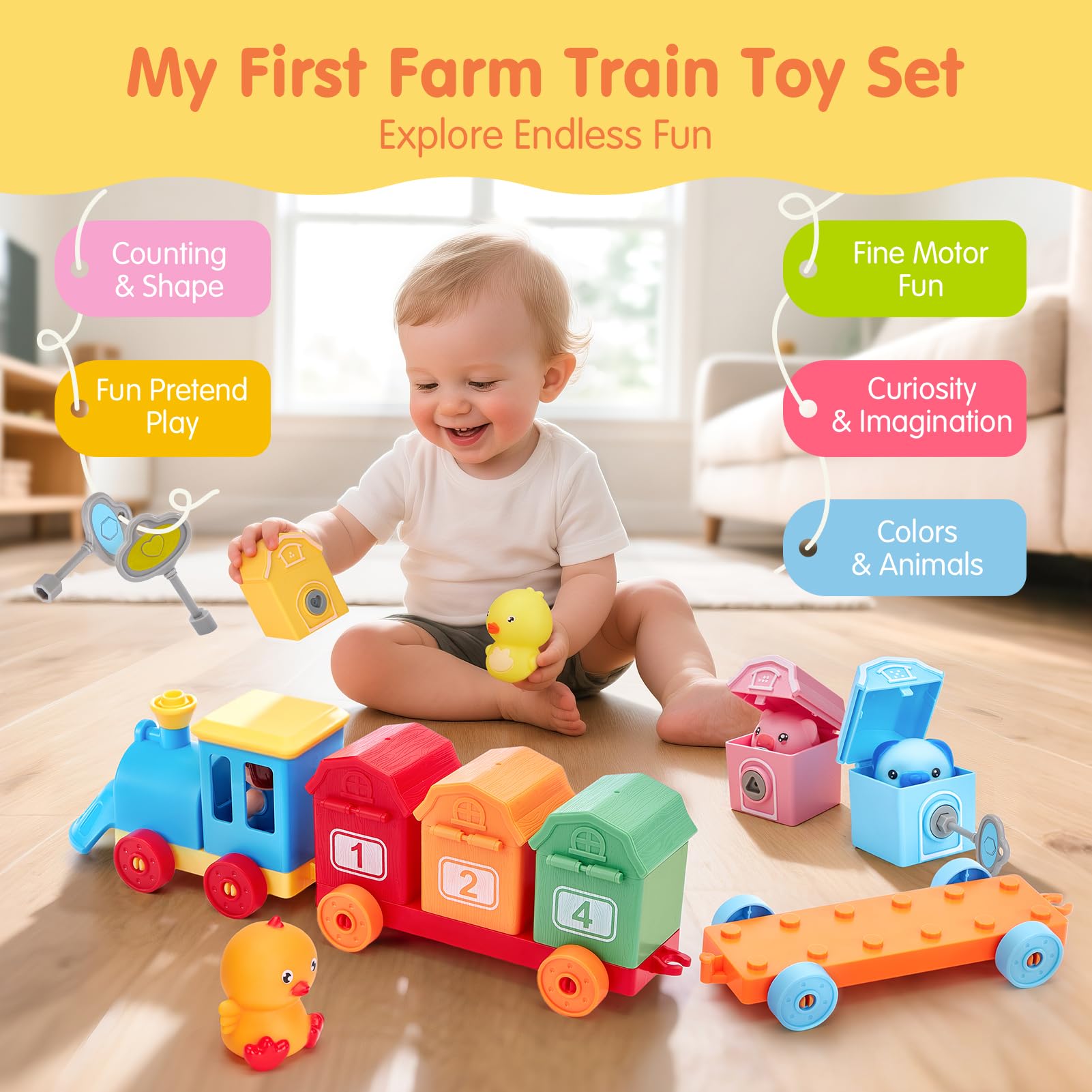 Montessori Farm Train Set | Learning & Sorting Toy (Age 18m+) 🚂