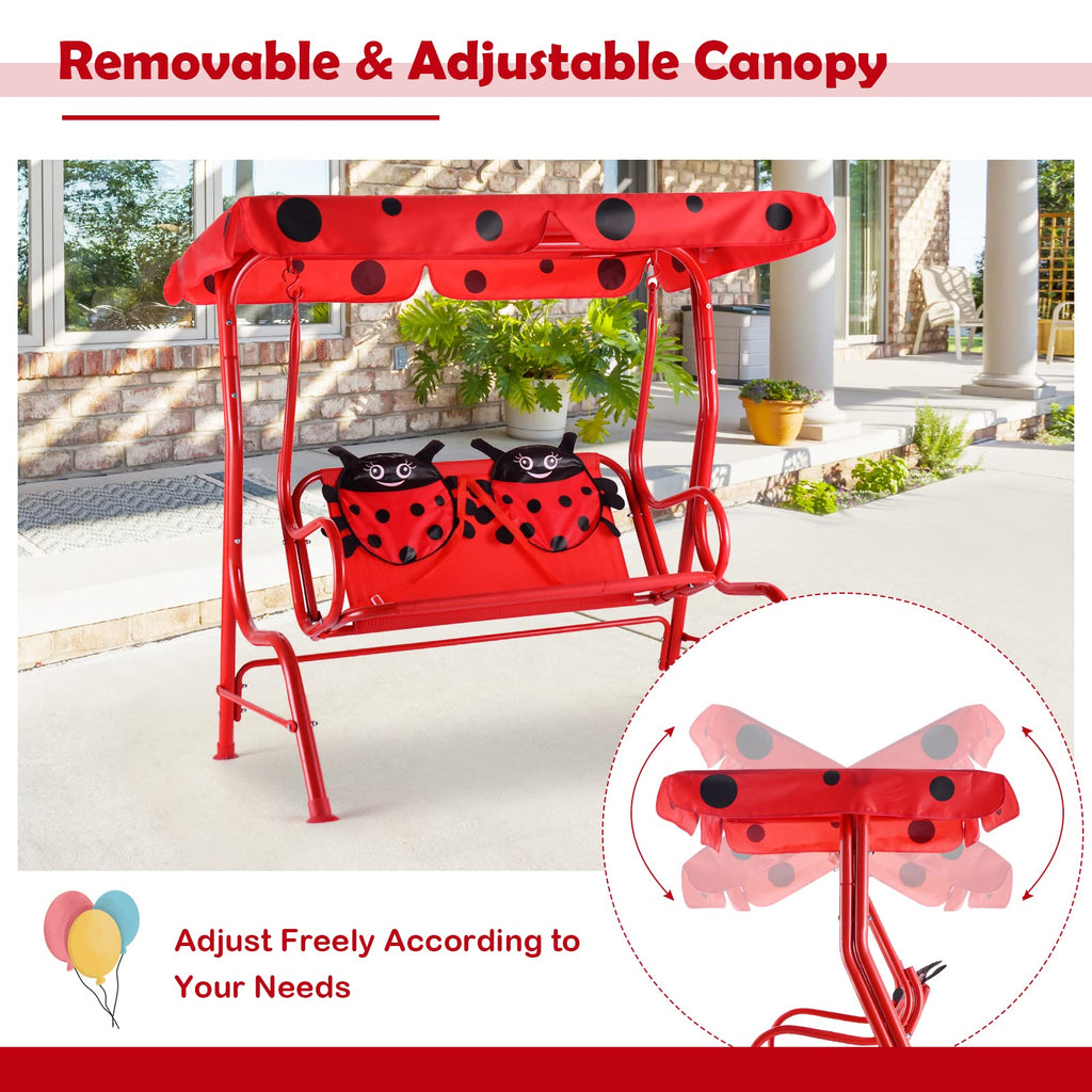 2-Seater Kids Garden Swing - Adjustable UV Canopy & Safety Belts 🐞✨