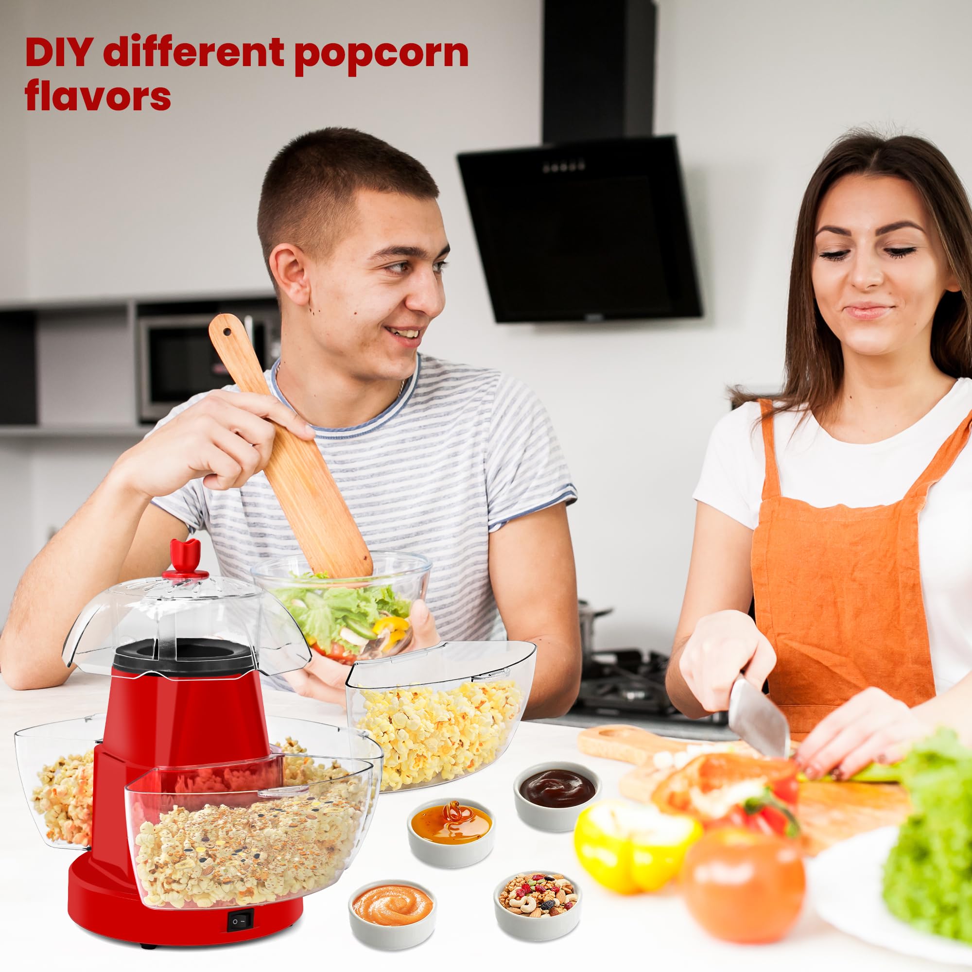 Electric Popcorn Machine with 4 Serving Bowls & Measuring Cup, Red