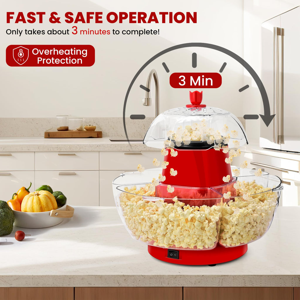 Electric Popcorn Machine with 4 Serving Bowls & Measuring Cup, Red