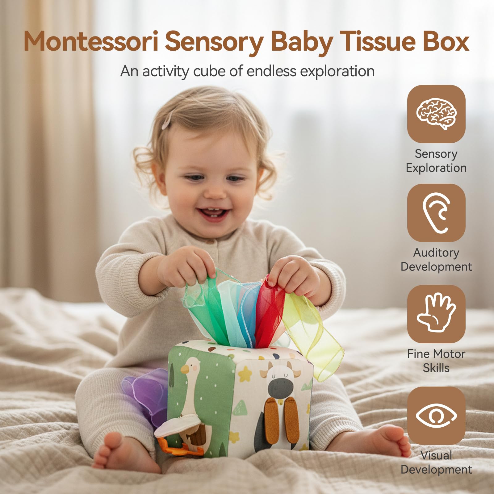Baby Tissue Box Toy | Montessori Sensory Toy for Babies 6-12 Months 🎁