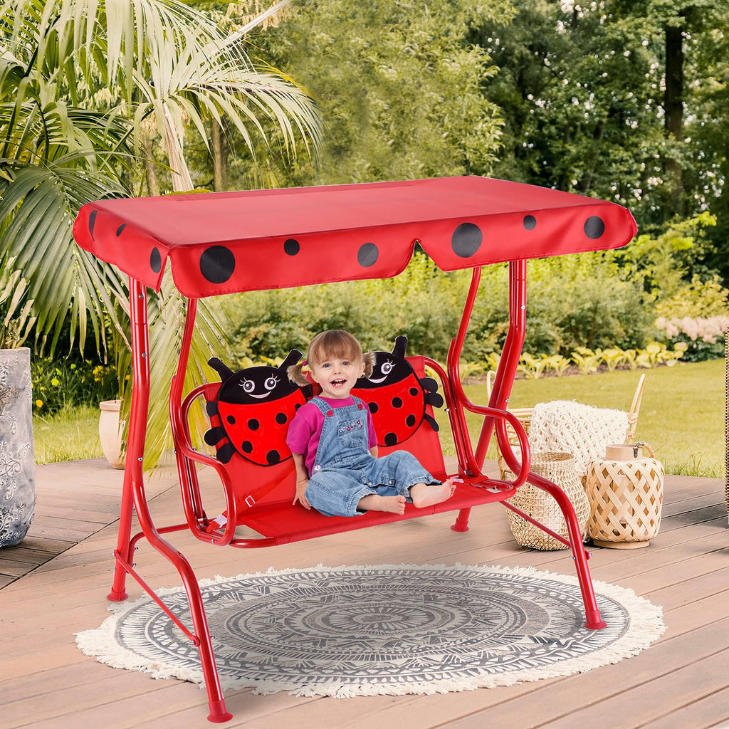 2-Seater Kids Garden Swing - Adjustable UV Canopy & Safety Belts 🐞✨