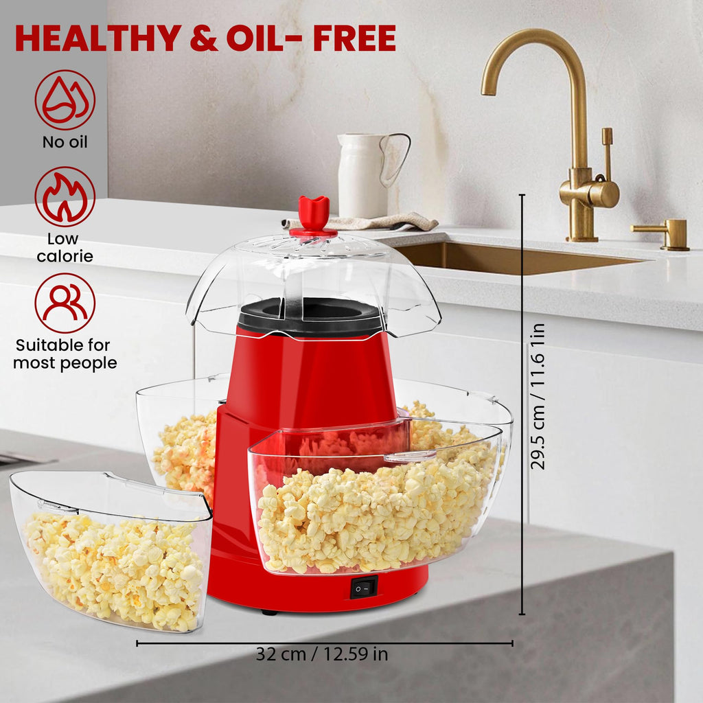 Electric Popcorn Machine with 4 Serving Bowls & Measuring Cup, Red