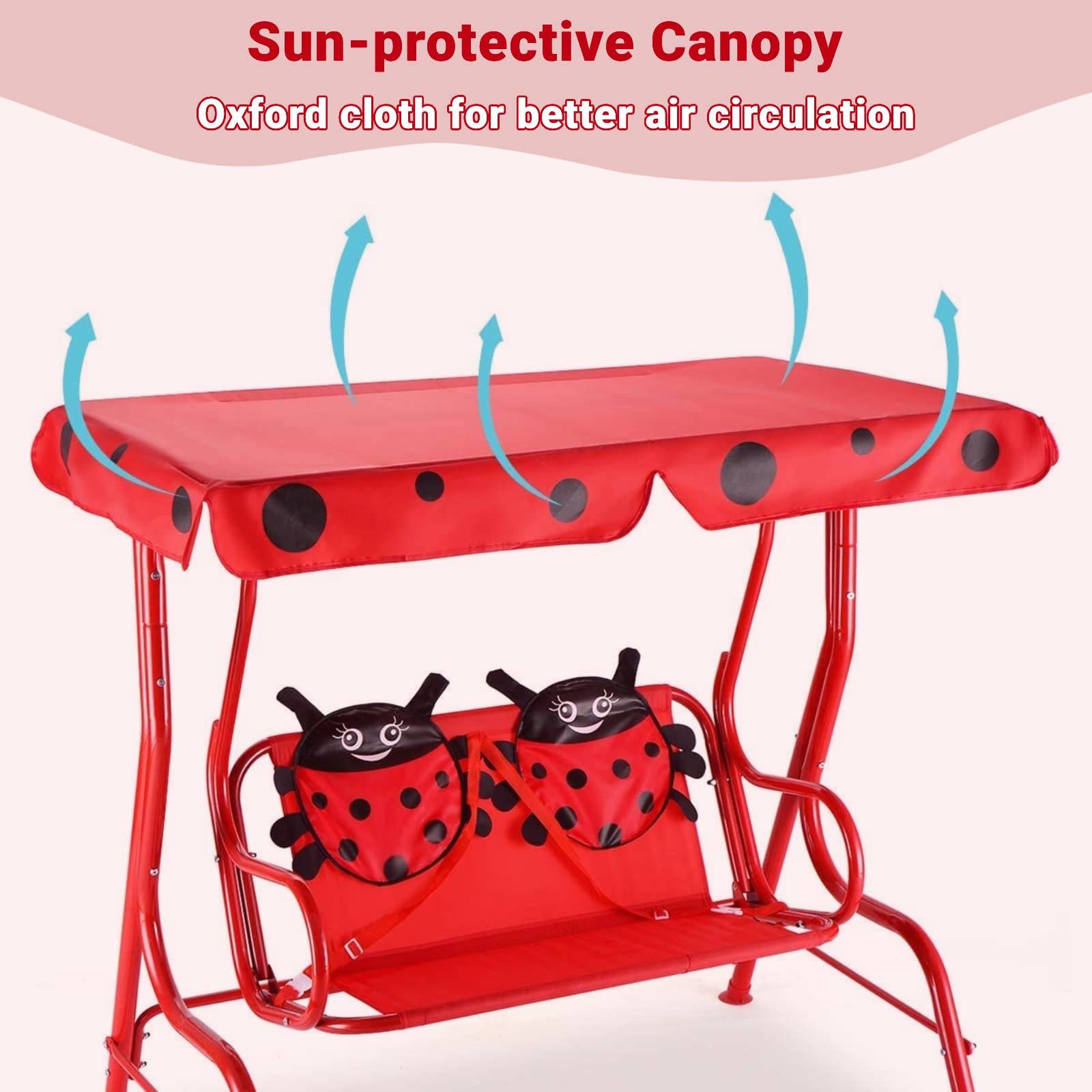 2-Seater Kids Garden Swing - Adjustable UV Canopy & Safety Belts 🐞✨