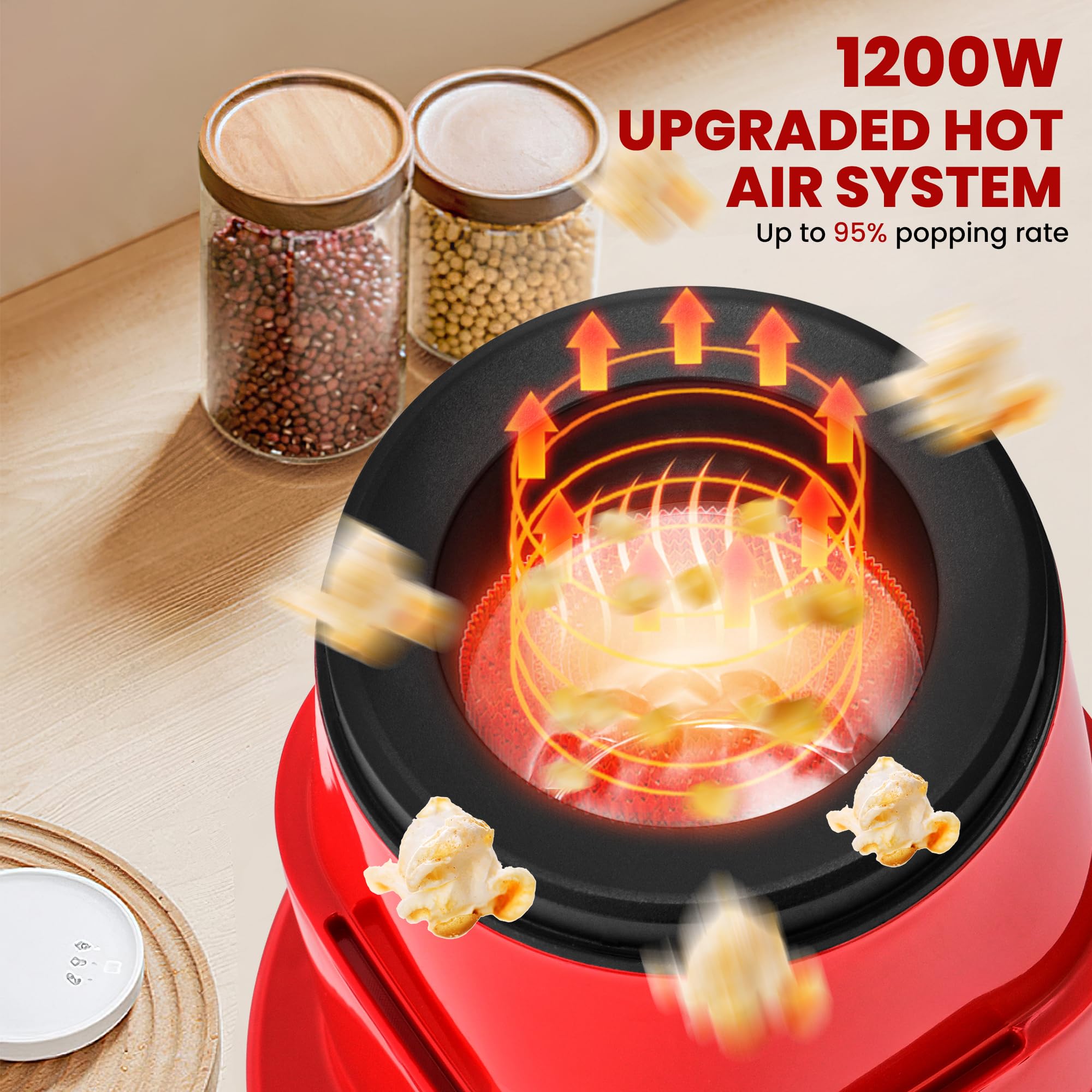 Electric Popcorn Machine with 4 Serving Bowls & Measuring Cup, Red